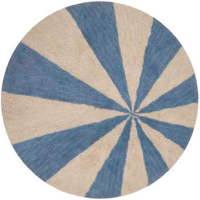 Beach Ball Washable Round Wool Rug, Blue