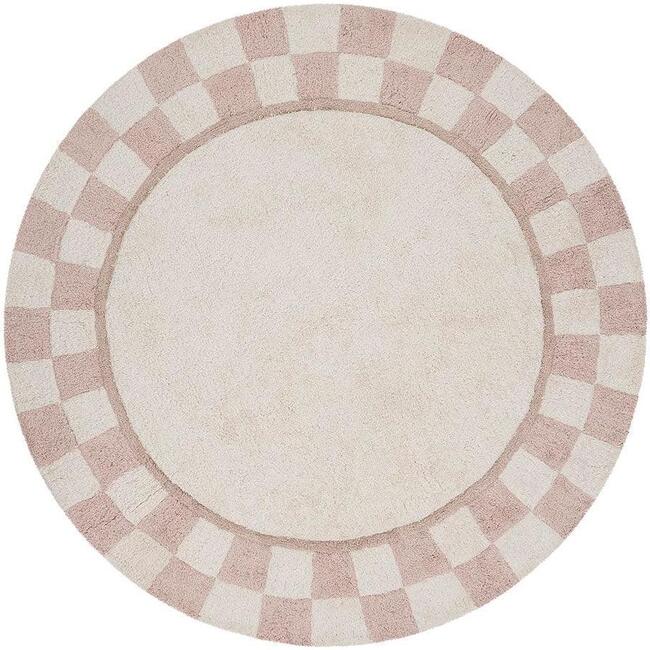 Checkered Charm Washable Round Organic Cotton Rug