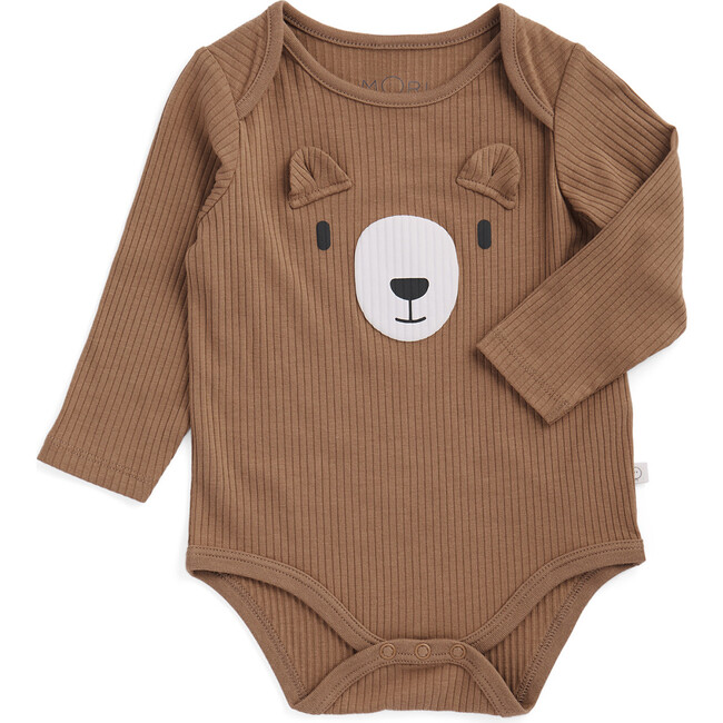 Ribbed Bear Face Long Sleeve Bodysuit