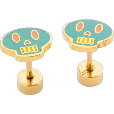 Sugar Skull Stud Earrings, Green