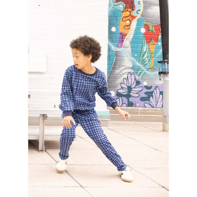 Recycled Cotton Blue Grid Jogger, Blue - Pants - 2
