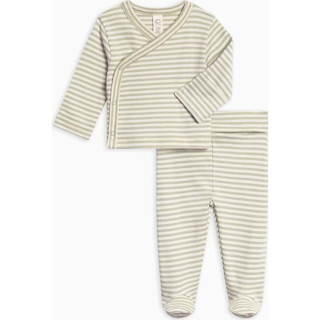 Riley 2 Piece Kimono Wrap Top and Pant Set Mint Stripe