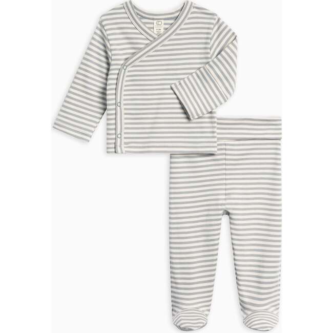 Riley 2 Piece Kimono Wrap Top and Pant Set Mist Stripe