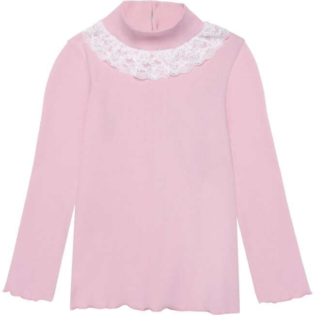 Ribbed Mock Neck with Lace Collar in Rhapsody Rose