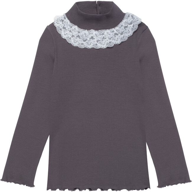 Ribbed Mock Neck with Lace Collar in Midnight Slate