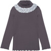 Ribbed Mock Neck with Lace Collar in Midnight Slate - Blouses - 1 - thumbnail