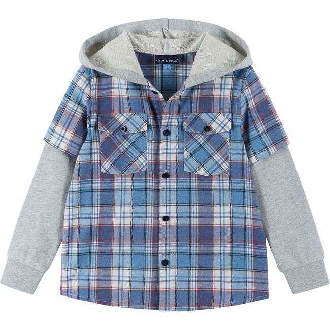 Kids Twofer Hoodie, Blue Plaid