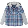 Kids Twofer Hoodie, Blue Plaid - Sweatshirts - 1 - thumbnail