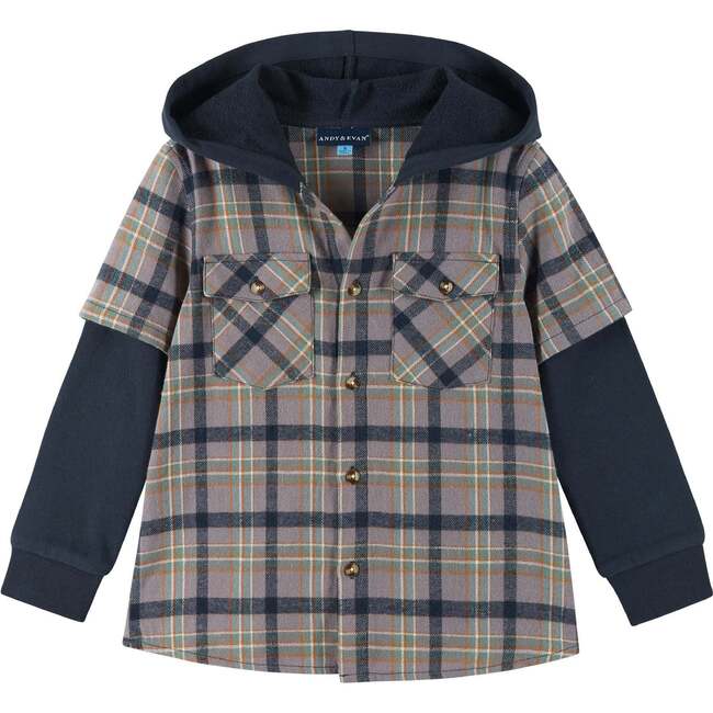 Kids Twofer Hoodie, Brown Plaid