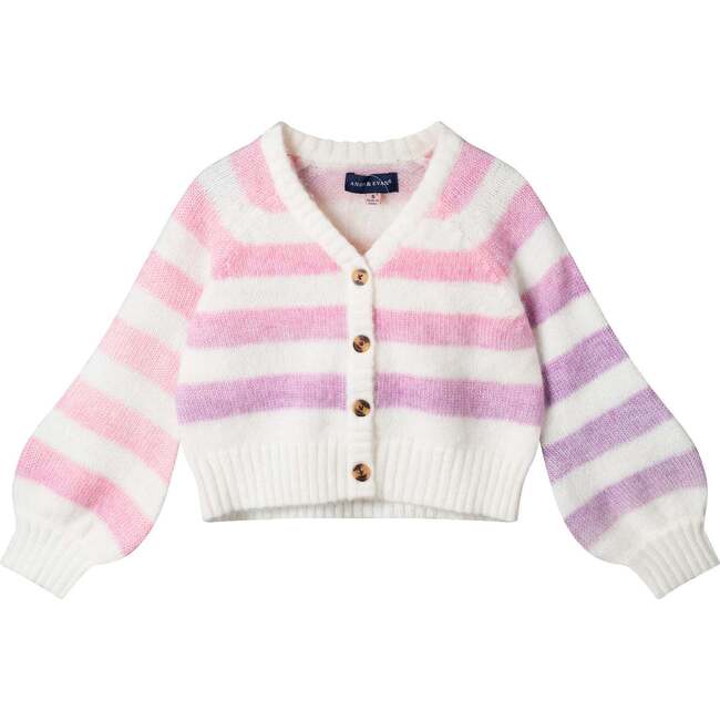 Kids Stripe Cardigan, Oatmeal Lavendar