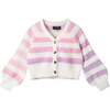 Kids Stripe Cardigan, Oatmeal Lavendar - Sweaters - 1 - thumbnail