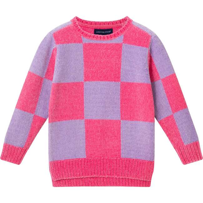 Kids Split Side Sweater, Pink Checker