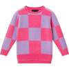 Kids Split Side Sweater, Pink Checker - Sweaters - 1 - thumbnail
