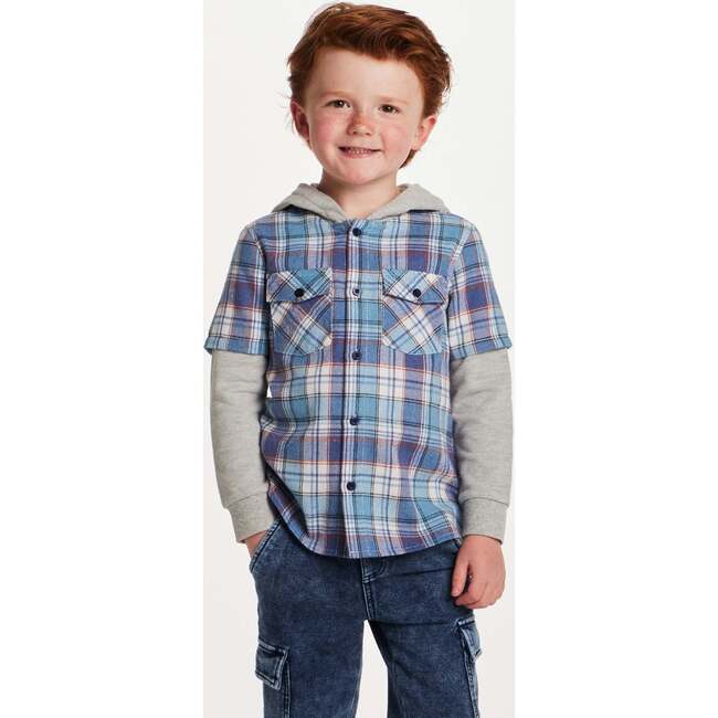 Kids Twofer Hoodie, Blue Plaid - Sweatshirts - 2
