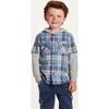 Kids Twofer Hoodie, Blue Plaid - Sweatshirts - 2