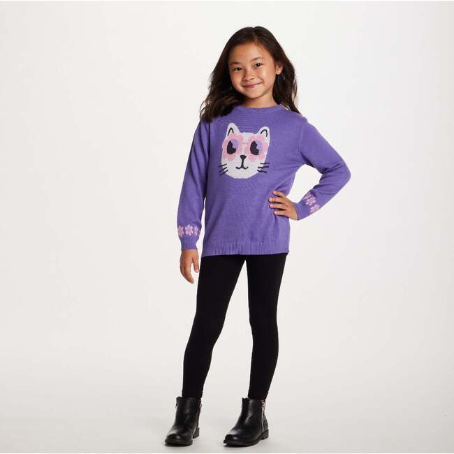 Kids Tunic Length Sweater W/Legging Set, Purple Cat - Mixed Apparel Set - 2