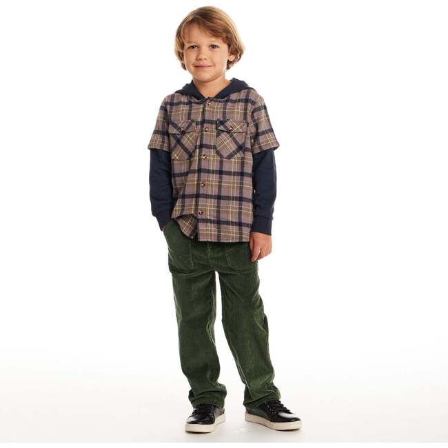 Kids Twofer Hoodie, Brown Plaid - Sweatshirts - 2