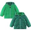 Kids Reversible Puffer Jacket, Green Bear - Jackets - 1 - thumbnail