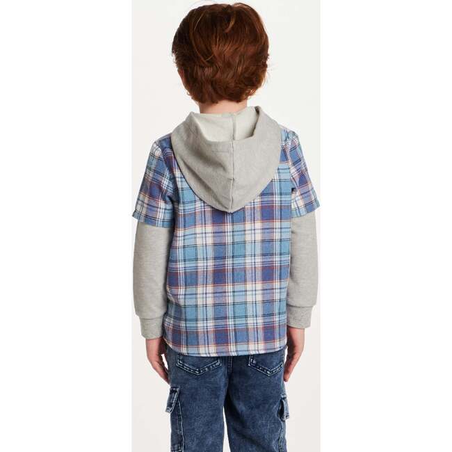 Kids Twofer Hoodie, Blue Plaid - Sweatshirts - 3