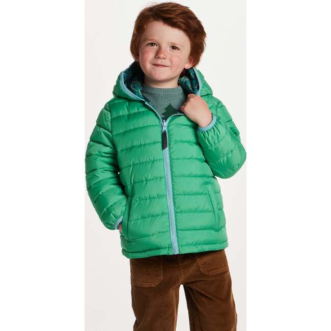 Kids Reversible Puffer Jacket, Green Bear - Jackets - 2