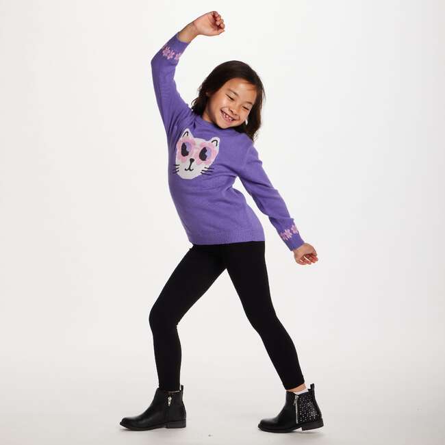 Kids Tunic Length Sweater W/Legging Set, Purple Cat - Mixed Apparel Set - 4