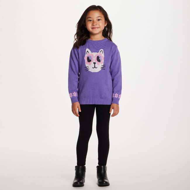 Kids Tunic Length Sweater W/Legging Set, Purple Cat - Mixed Apparel Set - 5