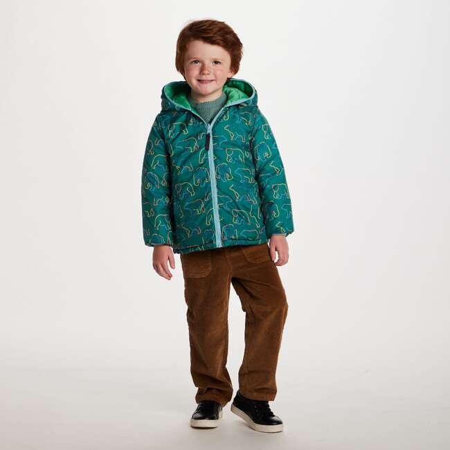Kids Reversible Puffer Jacket, Green Bear - Jackets - 3