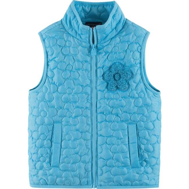 Kids Quilted Vest, Aqua Floral