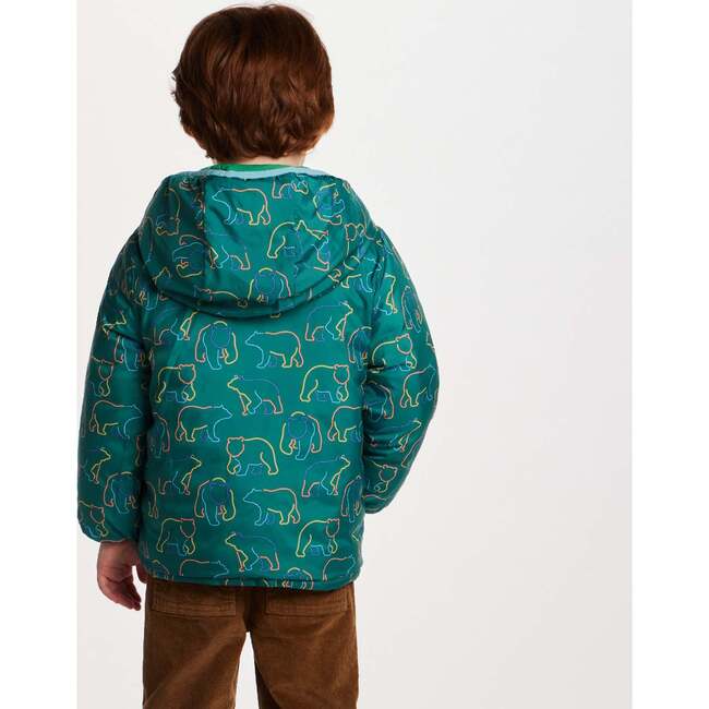 Kids Reversible Puffer Jacket, Green Bear - Jackets - 4
