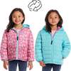 Kids Printed Reversible Puffer Jacket, Pink Smiley - Jackets - 2