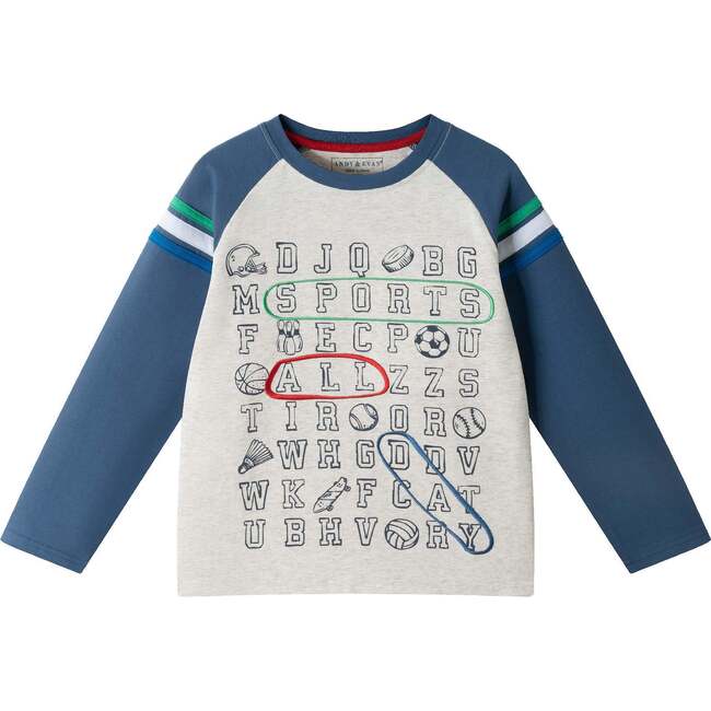 Kids Long Sleeve Raglan Color Blocked Alphabet Tee, Grey Alphabet