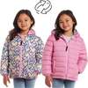 Kids Printed Reversible Puffer Jacket, Pink Hearts - Jackets - 2