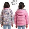 Kids Printed Reversible Puffer Jacket, Pink Hearts - Jackets - 3