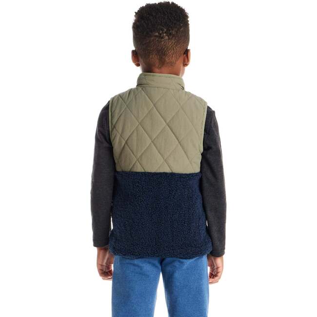 Kids Mixed Media Sherpa Vest, Green - Vests - 3