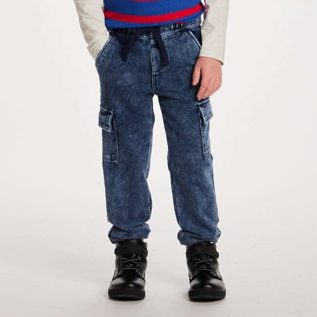Kids Knit Jogger W/ Cargo Pockets, Blue Denim - Pants - 2