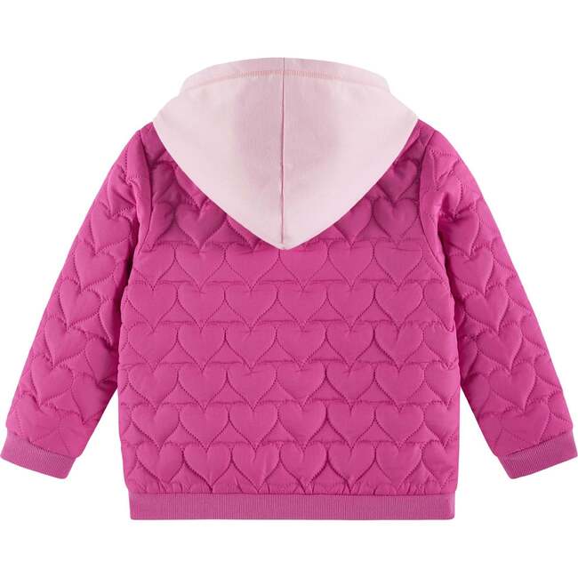 Kids Hooded Quilted Jacket, Pink Hearts - Jackets - 2