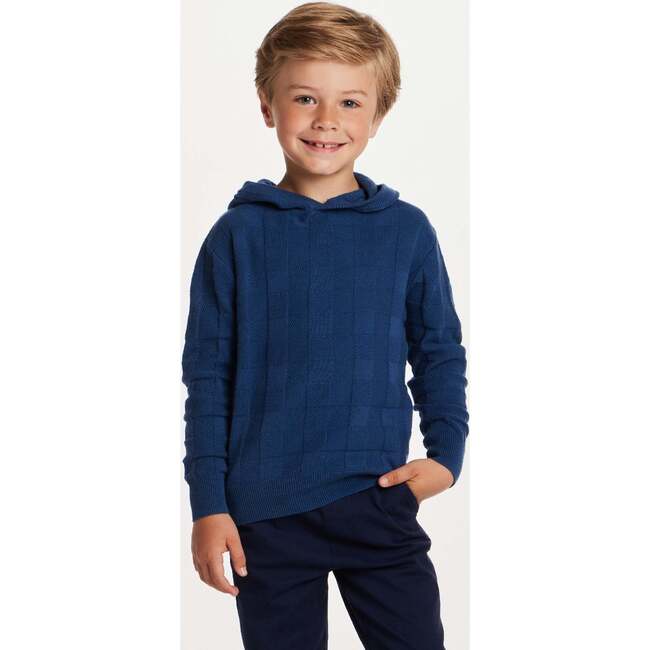 Kids Hooded Sweater, Blue Checkered - Sweaters - 2