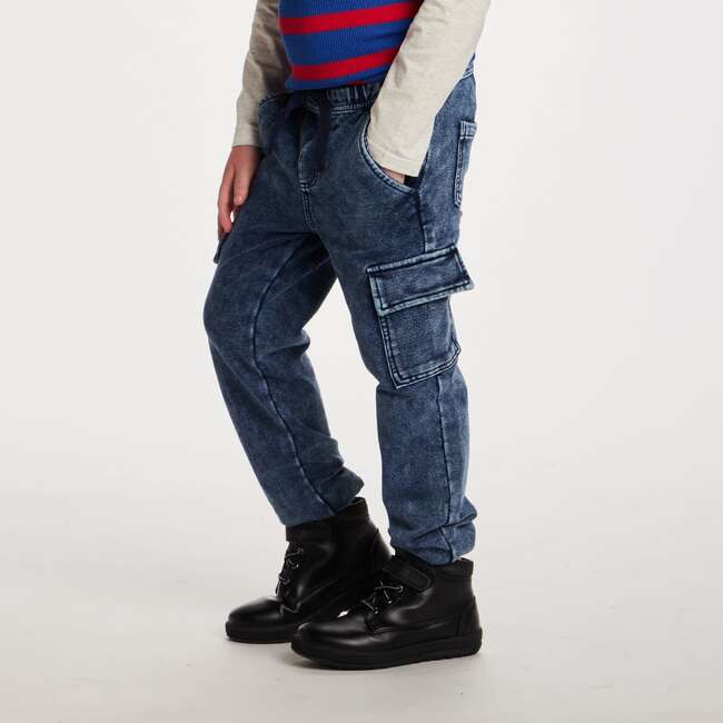 Kids Knit Jogger W/ Cargo Pockets, Blue Denim - Pants - 3