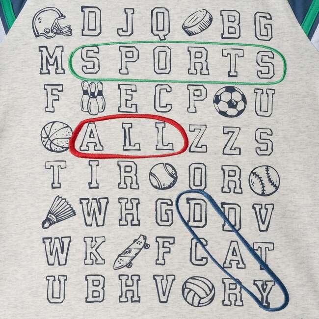 Kids Long Sleeve Raglan Color Blocked Alphabet Tee, Grey Alphabet - T-Shirts - 5