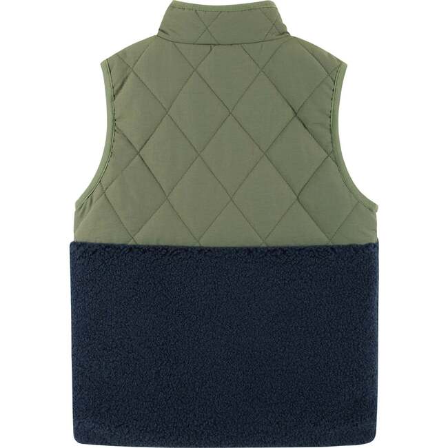 Kids Mixed Media Sherpa Vest, Green - Vests - 5