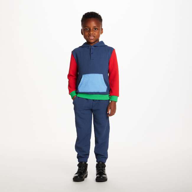 Kids Hooded Lounge Set, Navy Waffle - Mixed Apparel Set - 2