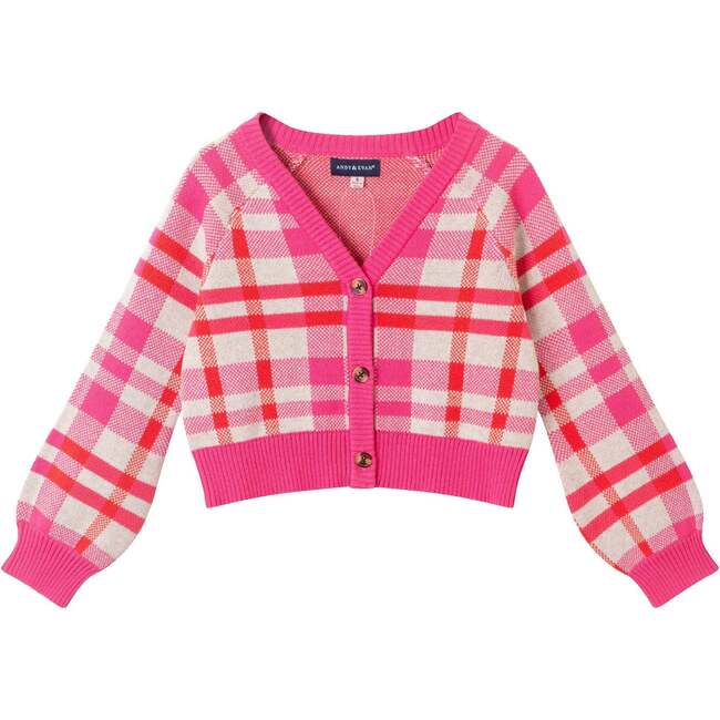 Kids Girls Cardigan, Pink Plaid