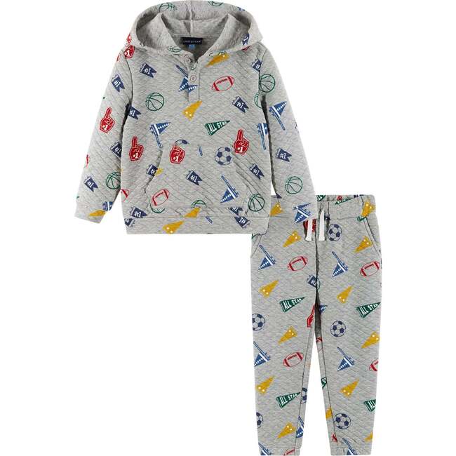 Kids Hooded Lounge Set, Grey Varsity