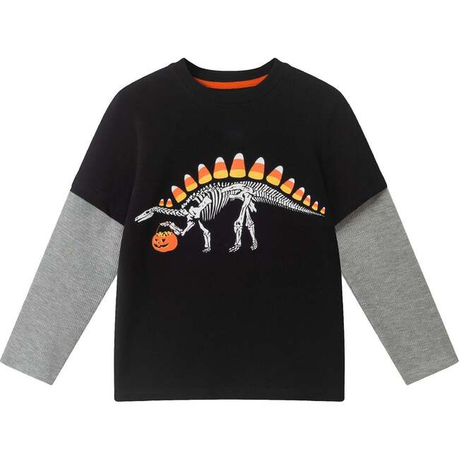 Kids Halloween Graphic Twofer Tee, Black Dino
