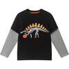 Kids Halloween Graphic Twofer Tee, Black Dino - T-Shirts - 1 - thumbnail