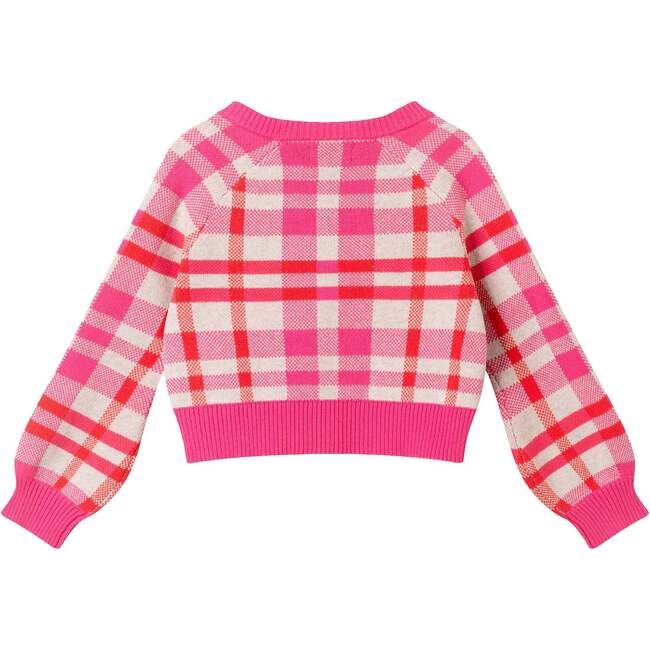 Kids Girls Cardigan, Pink Plaid - Sweaters - 2