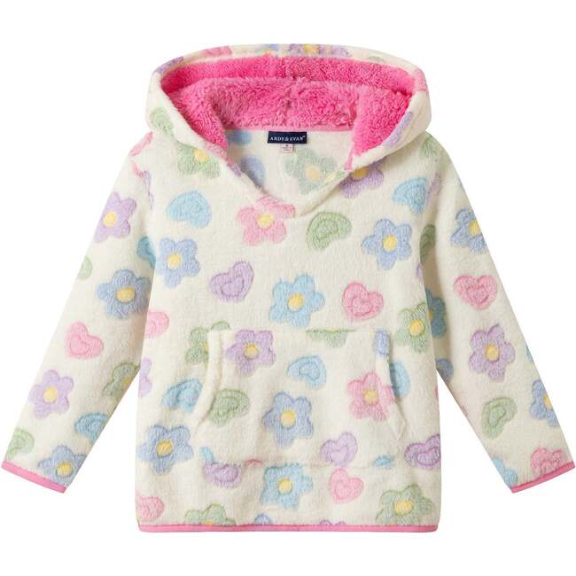 Kids Floral Plush Hoodie, White