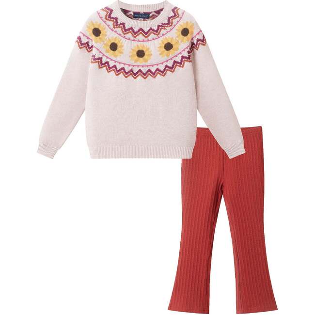 Kids Fair Isle Sweater W/Flare Legging Set, Beige Sunflower
