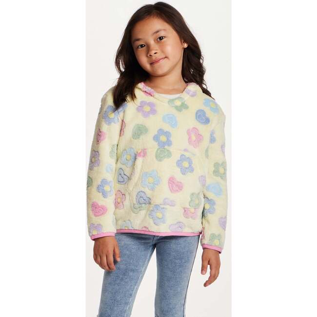 Kids Floral Plush Hoodie, White - Sweatshirts - 2