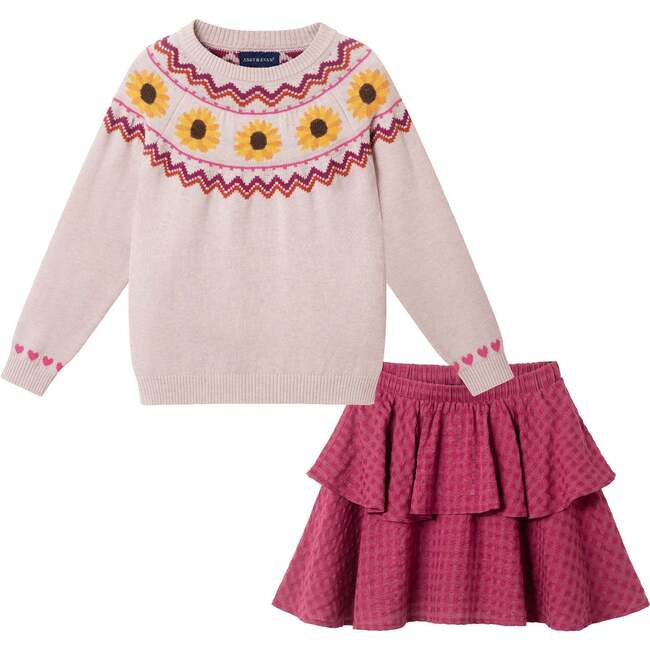 Kids Fair Isle Sweater & Woven Skirt Set| Sunflowers